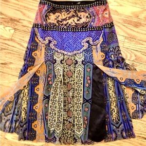 Vivienne Tam Vintage Mesh Printed Fringe Skirt